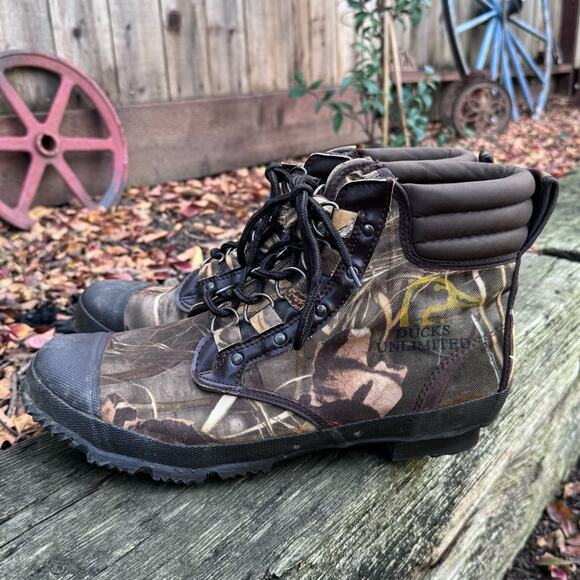 Ducks Unlimited Wading Shoe Men's 12 Multicolor Camo Lace Up Ankle Boots - Picture 3 of 15